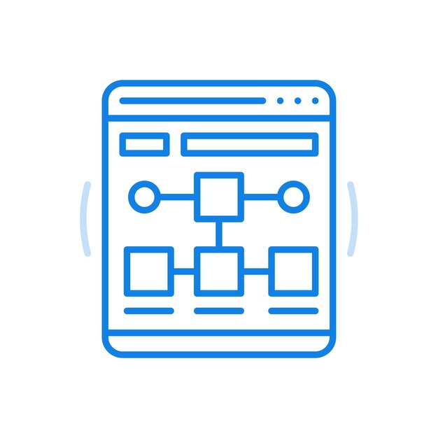 Icono de línea vectorial del sitio web de estructura alámbrica Plantillas conectadas cuadradas y rectangulares en la pantalla del pc