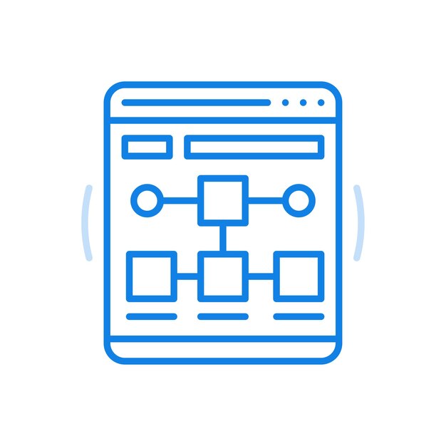 Icono de línea vectorial del sitio web de estructura alámbrica plantillas conectadas cuadradas y rectangulares en la pantalla del pc