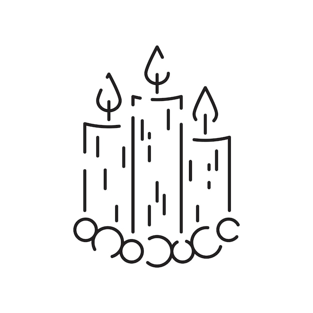 Ícono de línea de vela vectorial de Navidad símbolos lineales negros en un fondo blanco trazo editable Feliz cumpleaños de Año Nuevo y oración de la iglesia o cristiana