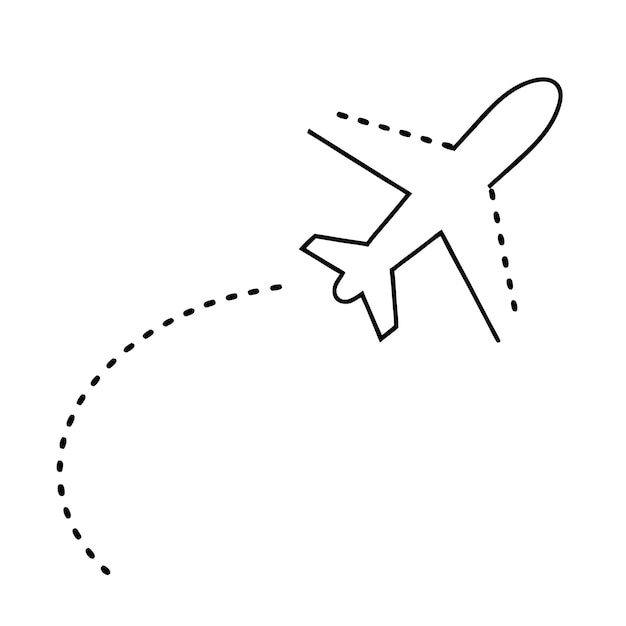 Icono de línea de viaje Icono vectorial de línea de trayectoria del avión del punto de inicio y el rastro de la línea de guión para el viaje aéreo o la silueta de viaje