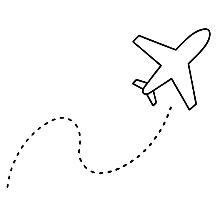 Icono de línea de viaje Icono vectorial de línea de trayectoria del avión del punto de inicio y el rastro de la línea de guión para el viaje aéreo o la silueta de viaje