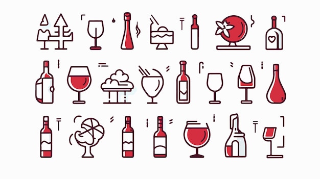 Icono de línea de vino vectorial en fondo blanco
