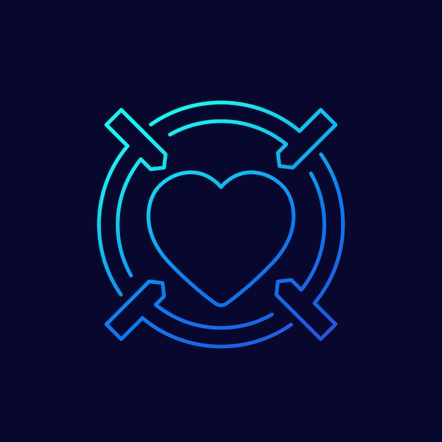 Icono lineal de la aplicación de citas, corazón y punto de mira