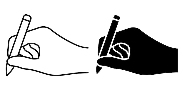 Icono lineal bolígrafo en la mano del autor Firma en papel del escritor o artista Negro simple