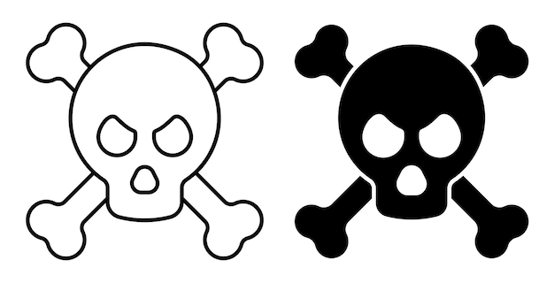 Icono lineal Cráneo con huesos cruzados símbolo de peligro y amenaza para la vida y la salud Negro simple y
