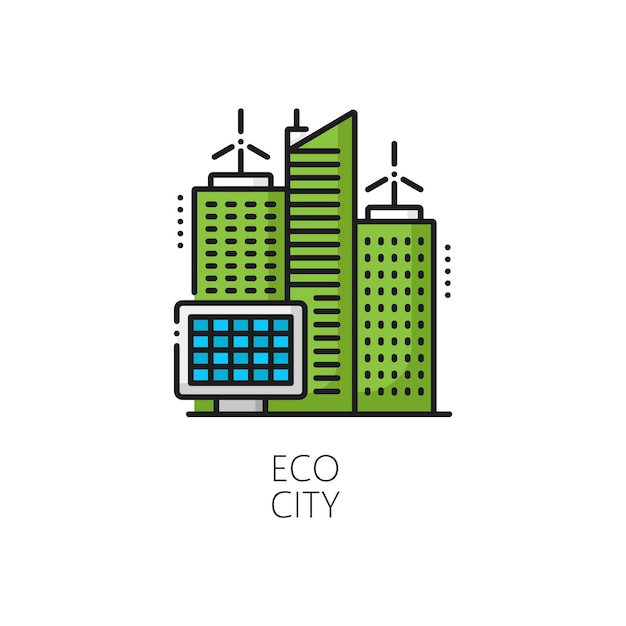 Vector icono lineal de energía verde de la ciudad ecológica de energía limpia