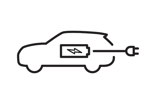 Icono lineal de una estación de carga de automóviles o de carga cargando una batería de automóviles aislada sobre un fondo blanco