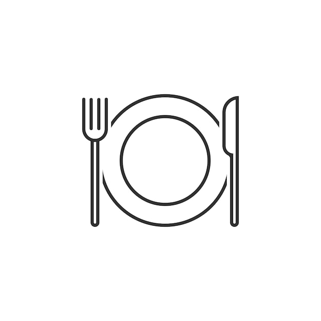 Icono lineal de la hora del almuerzo Pausa para la cena Ilustración de línea delgada Reunión de negocios por la tarde Almuerzo de negocios Cuchillo de mesa tenedor y plato con reloj Dibujo de contorno aislado vectorial Trazo editable