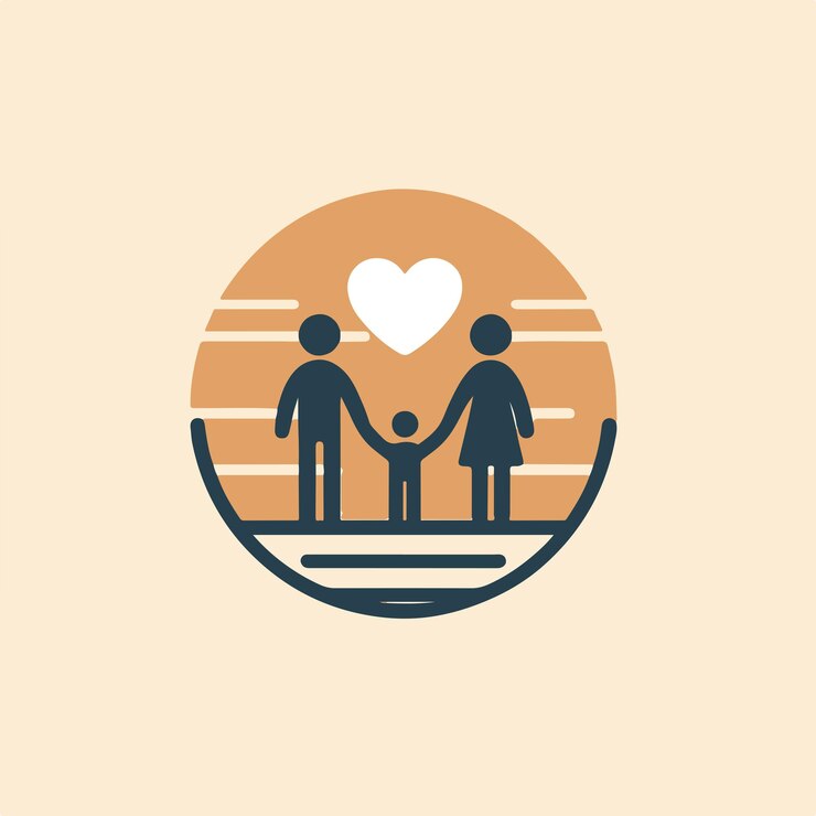 Icono lineal de padres y hijos de la familia