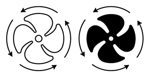Icono lineal Las palas del ventilador del aire acondicionado con flechas de dirección de rotación Manteniendo cómodo