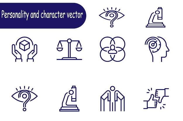 Icono lineal de la personalidad y el conjunto de personajes