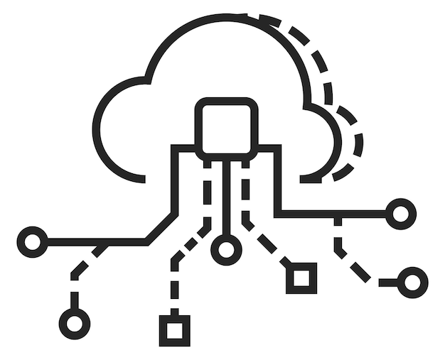 Icono lineal de tecnología de servicio en la nube almacenamiento de datos