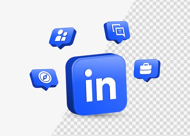 Vector icono de linkedin logo 3d en cuadrado para logotipos de redes sociales con iconos de notificación en bocadillo