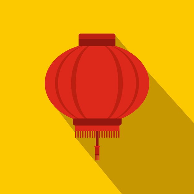 Icono de linterna china roja en estilo plano sobre fondo amarillo