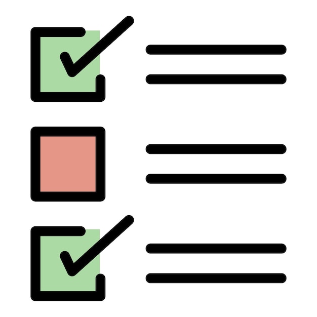 Vector icono de la lista de comprobación contorno del icono del vector de la lista de comprobación color plano aislado