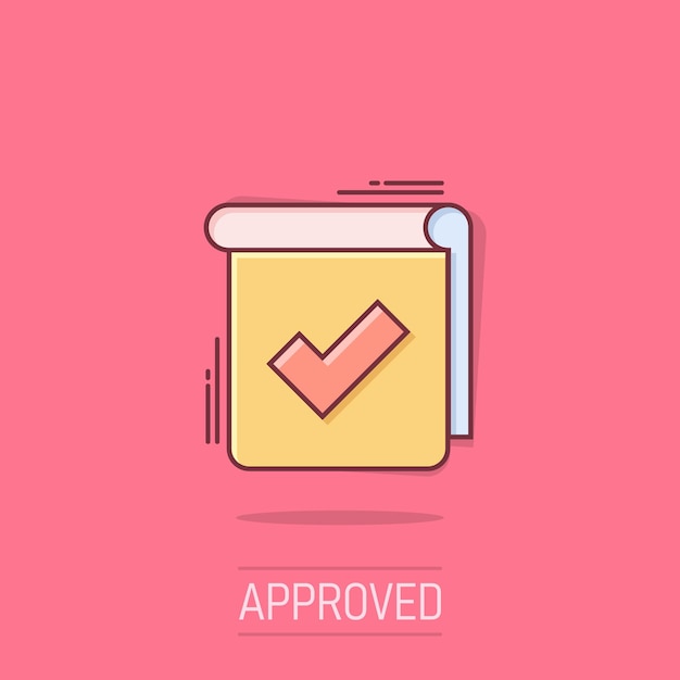 Icono de lista de comprobación de documentos en estilo cómico Informe ilustración vectorial de dibujos animados en fondo aislado Concepto de negocio de efecto salpicadura de hoja de papel