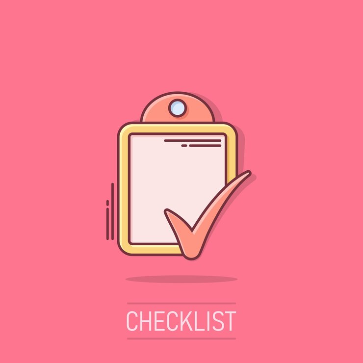 Vector icono de lista de comprobación de documentos en estilo cómico informe ilustración vectorial de dibujos animados en fondo aislado concepto de negocio de efecto salpicadura de hoja de papel