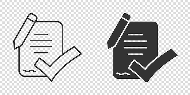 Ícono de lista de comprobación de documentos en estilo plano Ilustración vectorial de informe en fondo blanco aislado Concepto de negocio de hoja de papel