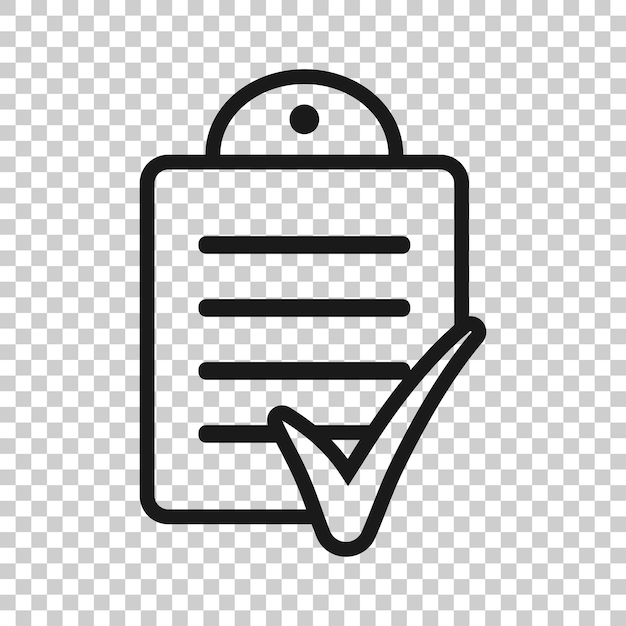Ícono de lista de comprobación de documentos en estilo plano Ilustración vectorial de informe en fondo blanco aislado Concepto de negocio de hoja de papel