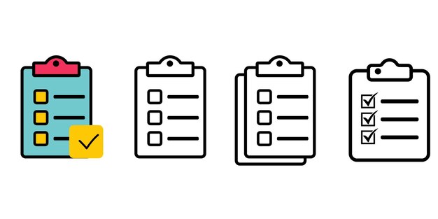 El icono de la lista de comprobación establece el vector sobre un fondo blanco