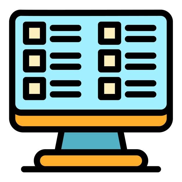 Ícono de la lista de comprobación del monitor Contorno del ícono del vector de la lista del monitor Color plano aislado