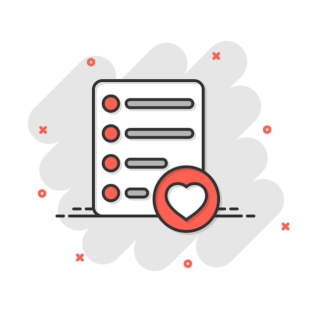 Icono de lista de deseos en estilo cómico Como ilustración de vector de dibujos animados de documento sobre fondo blanco aislado Concepto de negocio de efecto de salpicadura de lista favorita