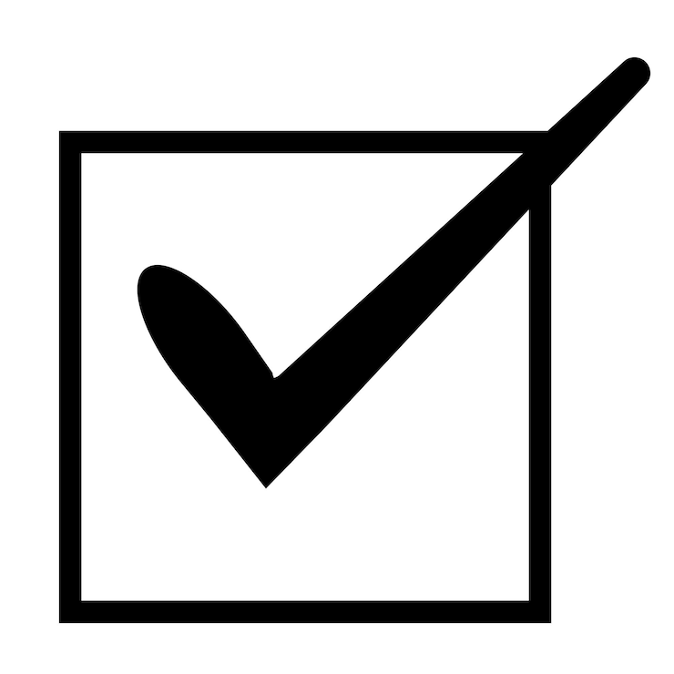 Vector icono de lista o marca de marca para elegir correcto con el concepto de línea de caja negra