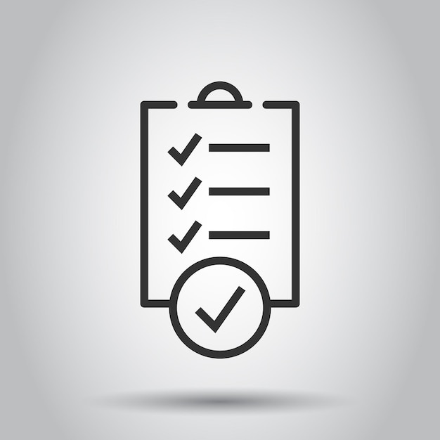 Icono de lista de tareas en estilo plano Ilustración de vector de lista de verificación de documento sobre fondo blanco aislado Concepto de negocio de marca de verificación de Bloc de notas