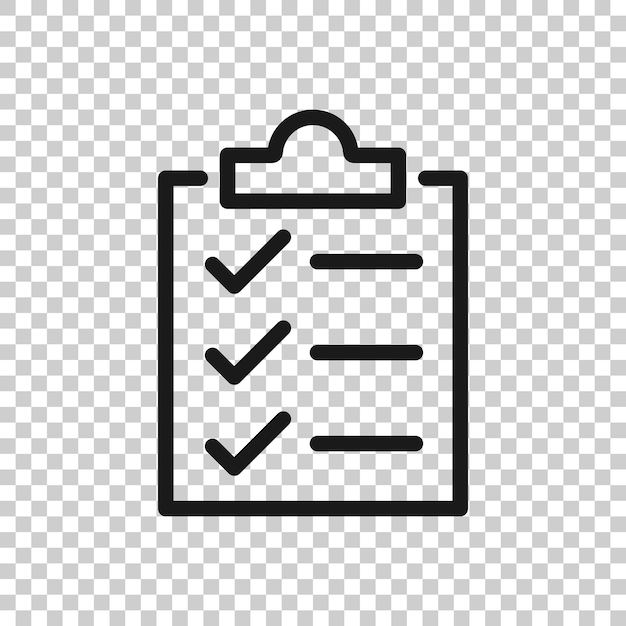 Icono de lista de tareas en estilo plano Ilustración de vector de lista de verificación de documento sobre fondo blanco aislado Concepto de negocio de marca de verificación de Bloc de notas