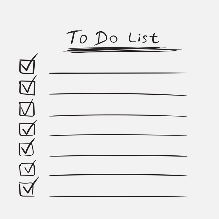 Vector icono de lista de tareas con texto dibujado a mano lista de verificación lista de tareas ilustración vectorial en estilo plano sobre fondo blanco