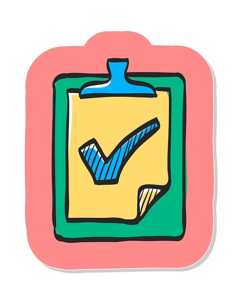 Vector icono de lista de verificación dibujado a mano en la ilustración de vector de estilo de etiqueta