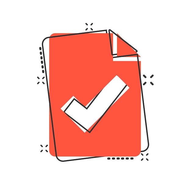 Icono de lista de verificación de documentos en estilo cómico Informe ilustración vectorial de dibujos animados sobre fondo blanco aislado Concepto de negocio de efecto de salpicadura de hoja de papel
