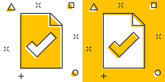 Icono de lista de verificación de documentos en estilo cómico Informe ilustración vectorial de dibujos animados sobre fondo blanco aislado Concepto de negocio de efecto de salpicadura de hoja de papel