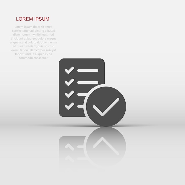 Icono de lista de verificación de documentos en estilo plano Ilustración de vector de informe sobre fondo blanco aislado Concepto de negocio de hoja de papel