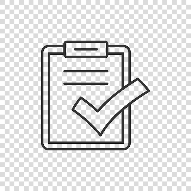 Icono de lista de verificación de documentos en estilo plano Ilustración de vector de informe sobre fondo blanco aislado Concepto de negocio de hoja de papel