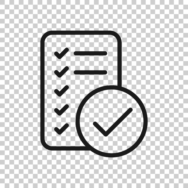 Icono de lista de verificación de documentos en estilo plano Ilustración de vector de informe sobre fondo blanco aislado Concepto de negocio de hoja de papel