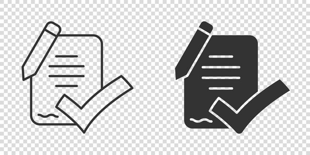 Icono de lista de verificación de documentos en estilo plano Ilustración de vector de informe sobre fondo blanco aislado Concepto de negocio de hoja de papel