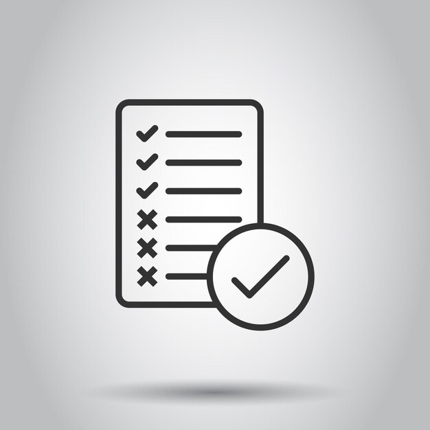 Icono de lista de verificación de documentos en estilo plano Ilustración de vector de informe sobre fondo blanco aislado Concepto de negocio de hoja de papel