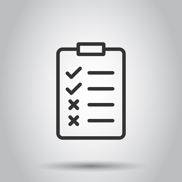 Icono de lista de verificación de documentos en estilo plano Ilustración de vector de informe sobre fondo blanco aislado Concepto de negocio de hoja de papel