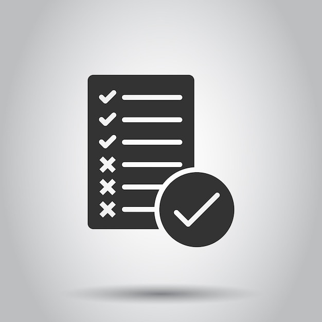 Icono de lista de verificación de documentos en estilo plano Ilustración de vector de informe sobre fondo blanco aislado Concepto de negocio de hoja de papel