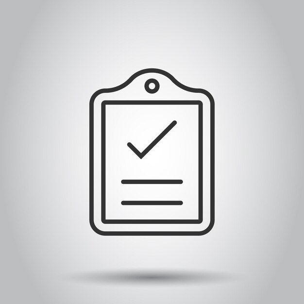 Icono de lista de verificación de documentos en estilo plano Ilustración de vector de informe sobre fondo blanco aislado Concepto de negocio de hoja de papel