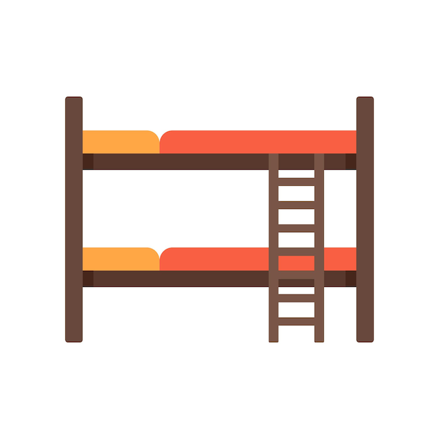 Icono de litera de albergue Ilustración plana del icono de vector de litera de albergue aislado sobre fondo blanco
