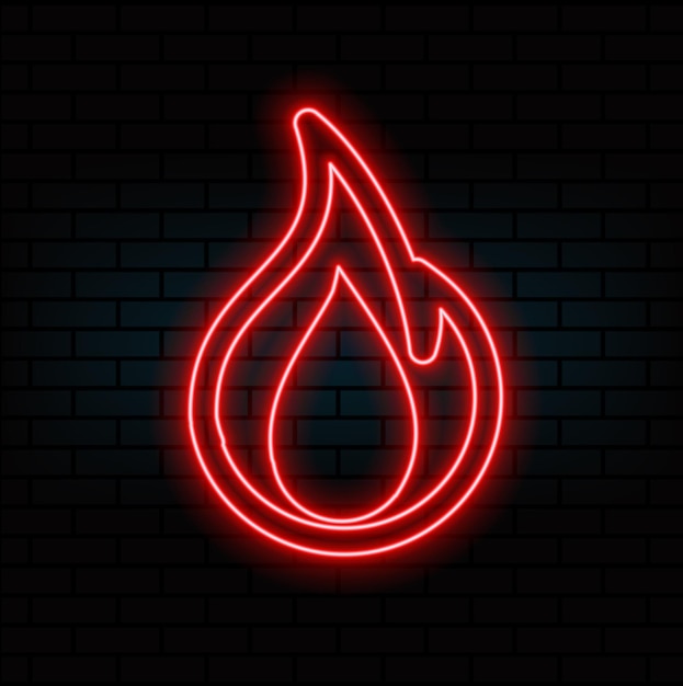 Icono de llama de fuego aislado en el fondo de la pared de ladrillo Vector