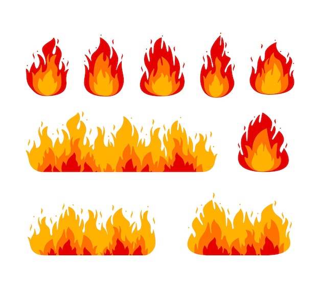 El icono de la llama de fuego del conjunto Ilustración vectorial