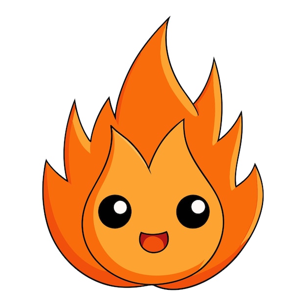 Vector icono de llama de fuego llama de fuego personaje emoji lindo aislado en un fondo blanco