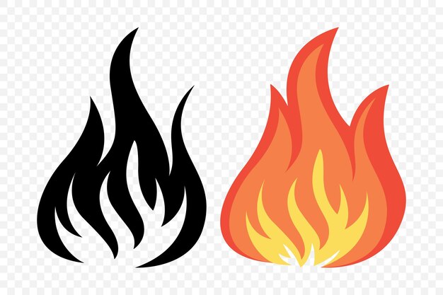 Icono de llama de fuego vectorial plano Conjunto de fuego de campamento Signo de forma aislado Colección de fogatas Ilustración vectorial