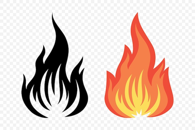 Icono de llama de fuego vectorial plano Conjunto de fuego de campamento Signo de forma aislado Colección de fogatas Ilustración vectorial