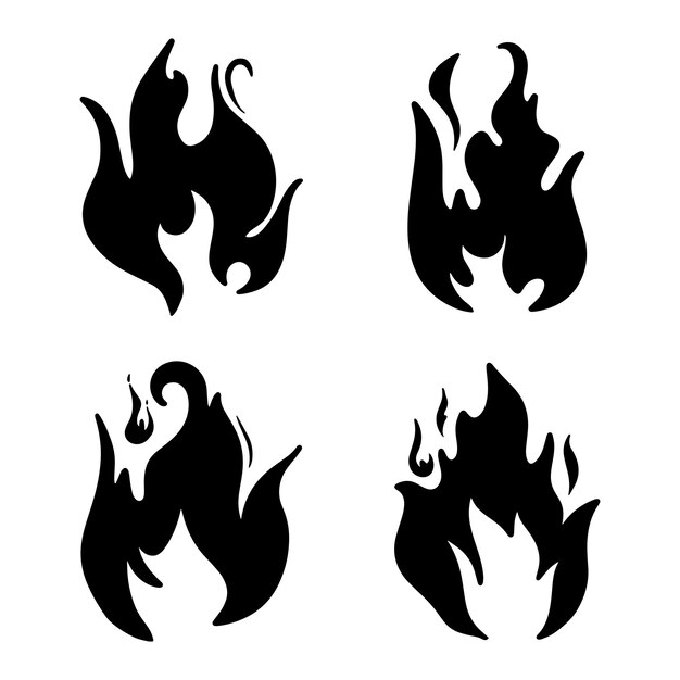 Icono de llama de vector de fuego Icono negro aislado sobre fondo blanco