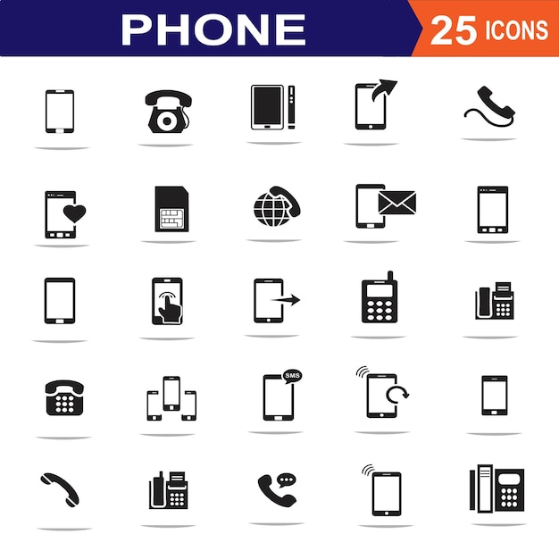 Icono de llamada telefónica Icono de teléfono sencillo establecido Icones de contactos de línea fija de teléfono inteligente, etc.