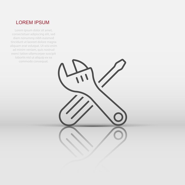 Icono de llave y destornillador en estilo plano Ilustración de vector de llave inglesa sobre fondo blanco aislado Concepto de negocio de equipos de reparación